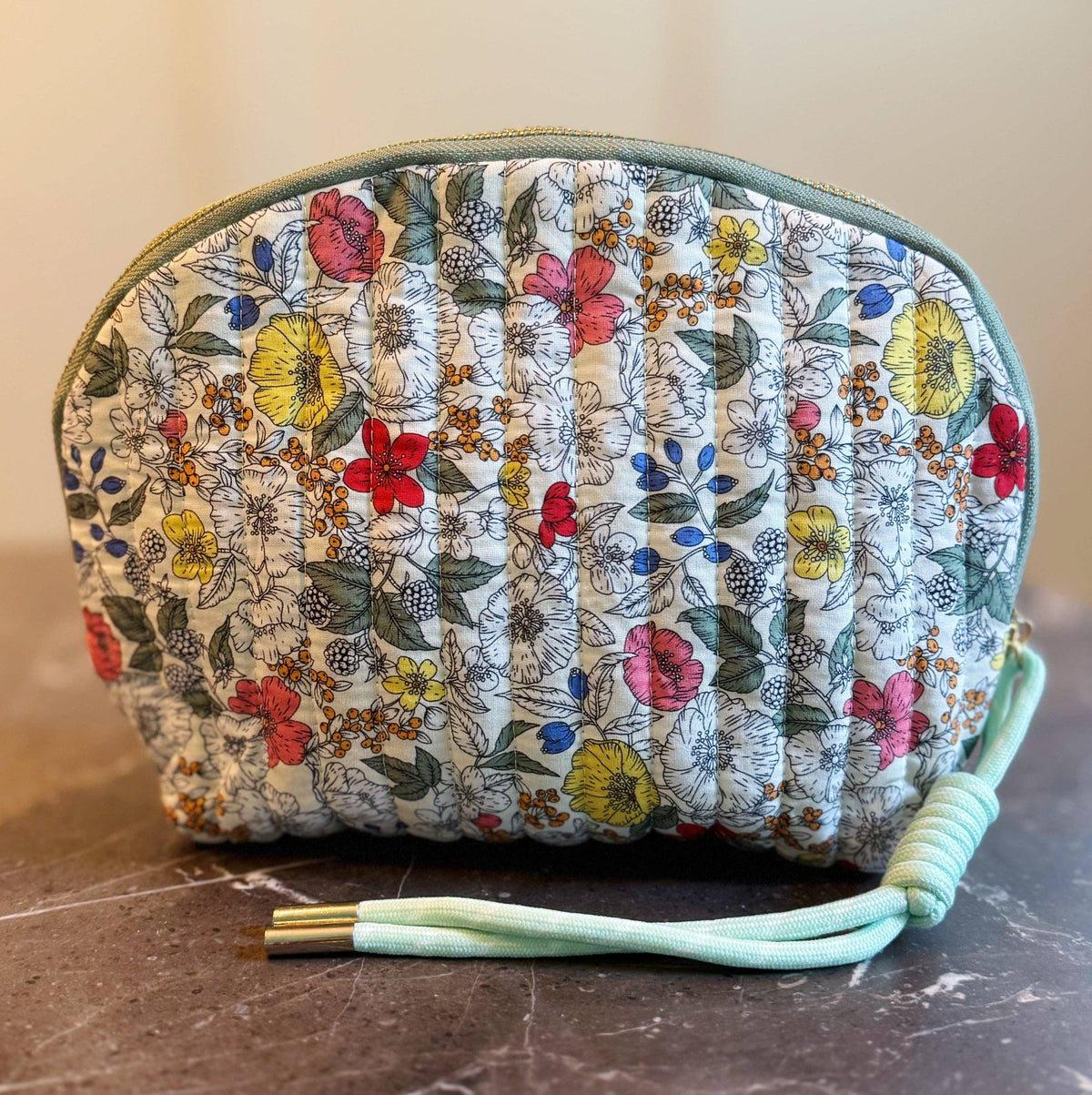 Vintage Floral Quilted Cosmetic Case