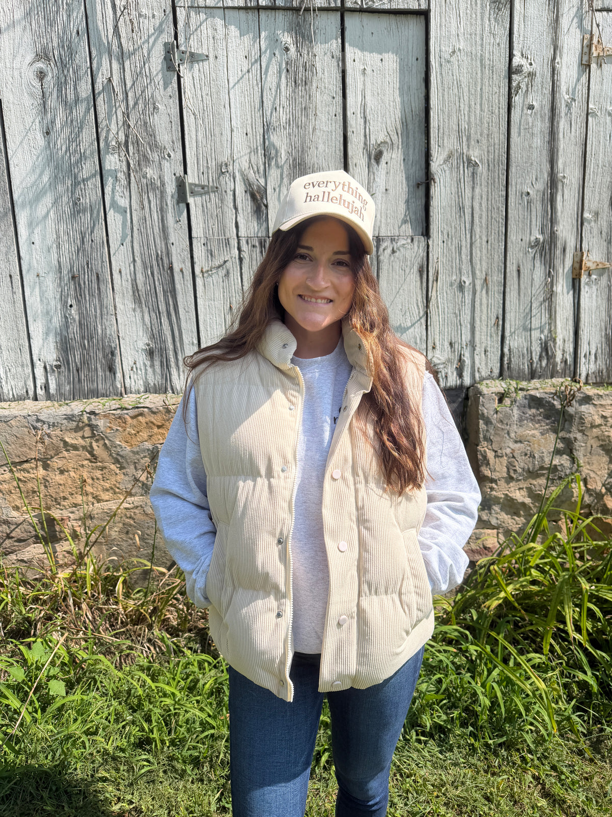 Ivory Button Down Corduroy Puff Vest