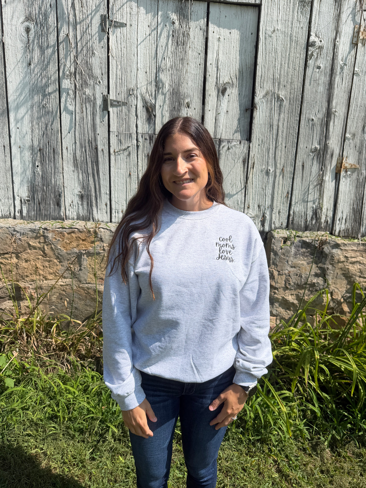 Cool Moms Love Jesus Embroidered Crewneck