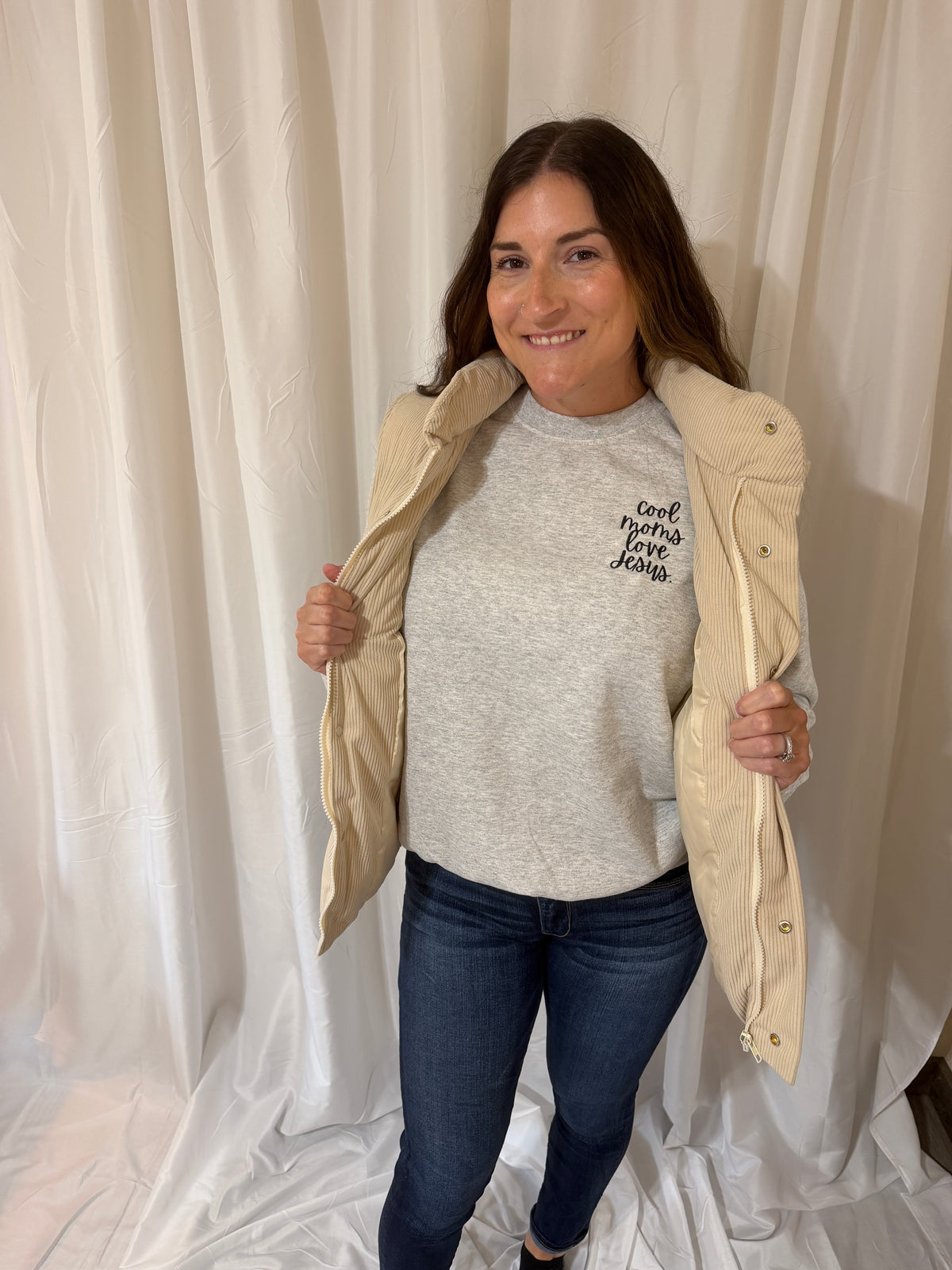 Cool Moms Love Jesus Embroidered Crewneck