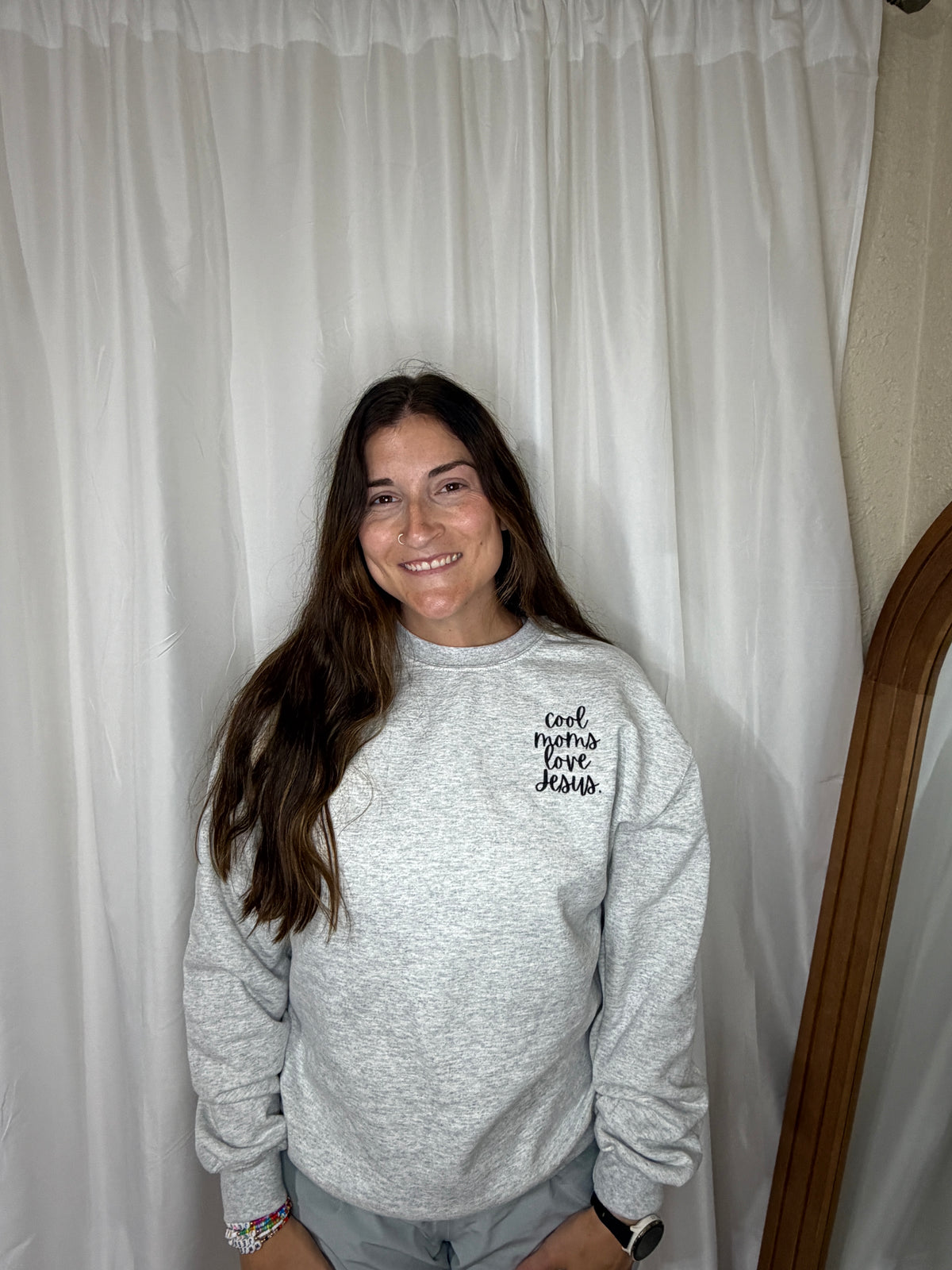 Cool Moms Love Jesus Embroidered Crewneck