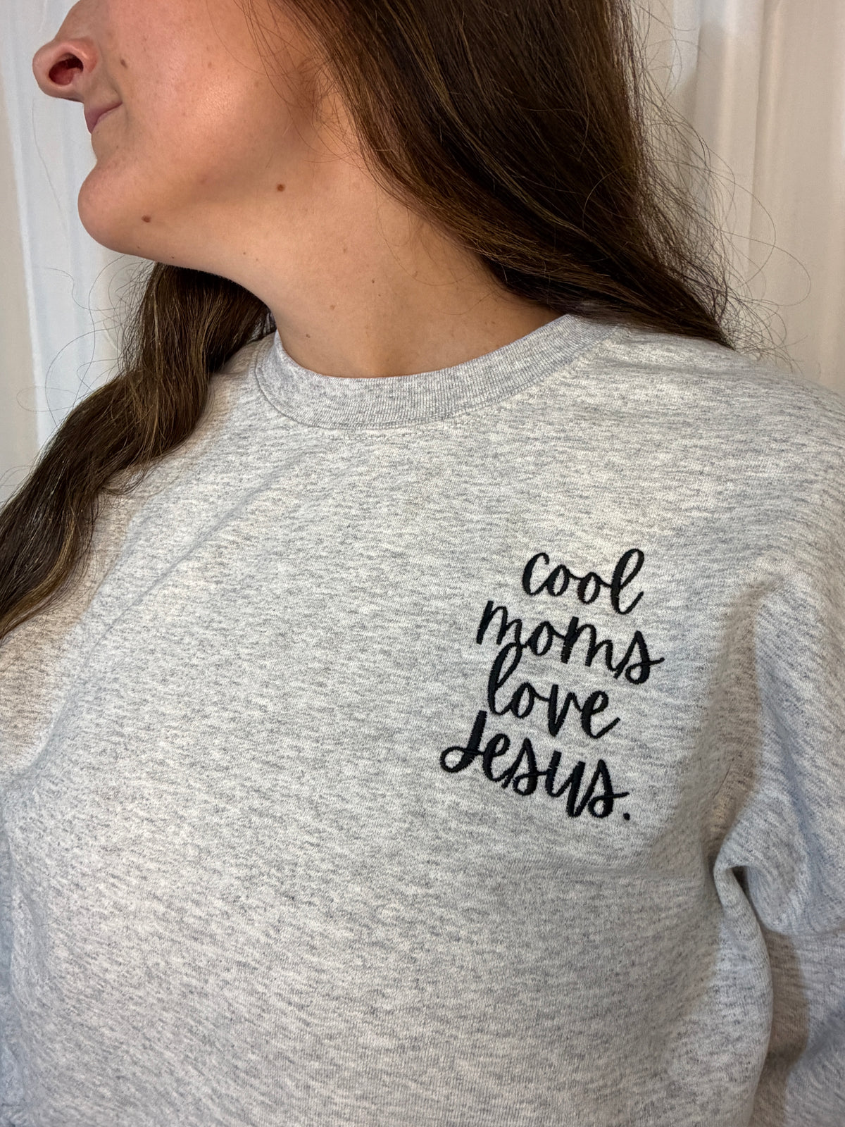 Cool Moms Love Jesus Embroidered Crewneck