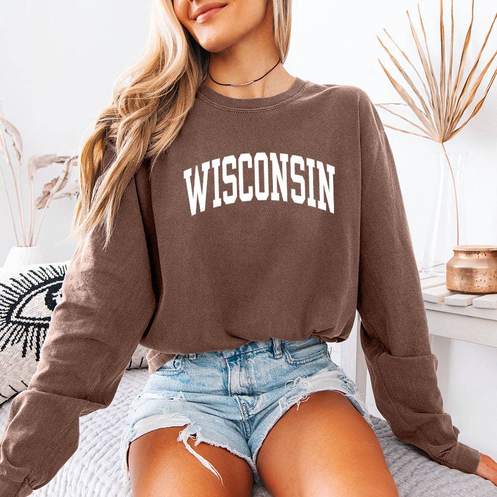 Wisconsin State Long Sleeve Shirt: Espresso