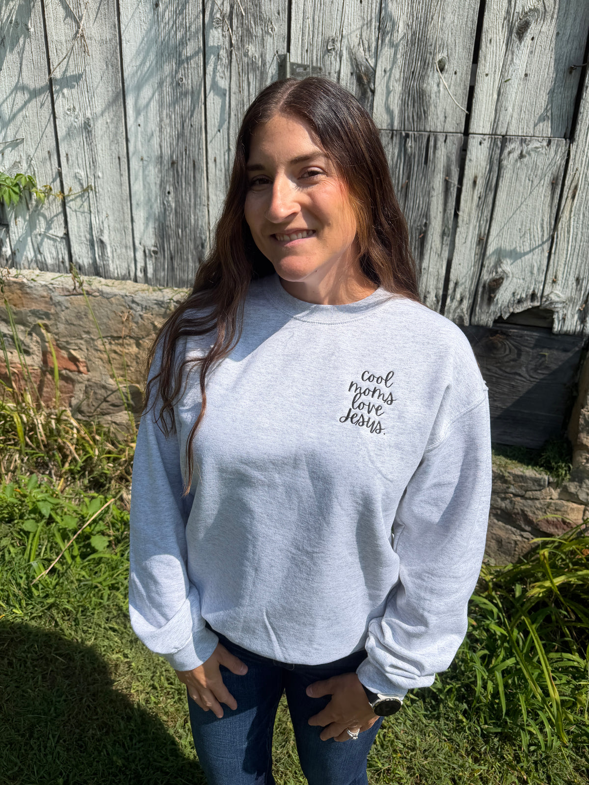 Cool Moms Love Jesus Embroidered Crewneck