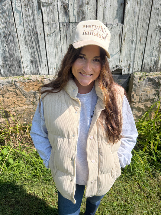 Ivory Button Down Corduroy Puff Vest