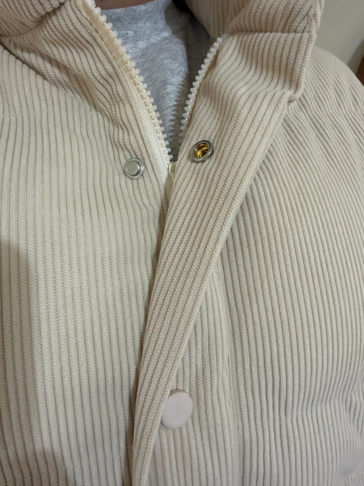 Ivory Button Down Corduroy Puff Vest