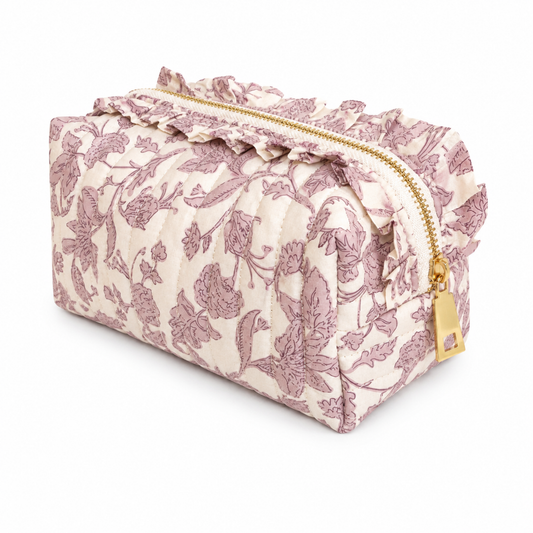 Pink French Toile Ruffle Cosmetic Case